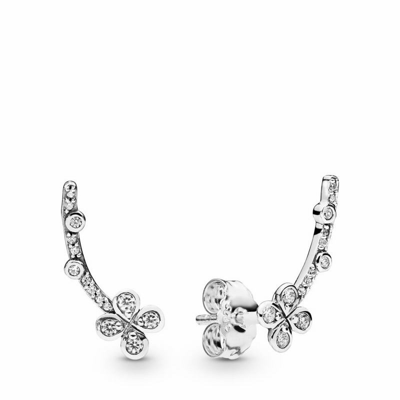 Pandora Draped Four-petal Flower Stud Earrings Ireland - Sterling Silver/Cubic Zirconia - 304152YBI